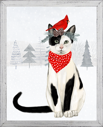 Christmas Cat: Framed and Texturized Art Print