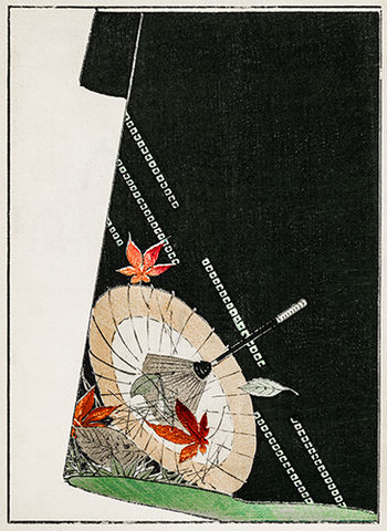 Parasol print on a Japanese robe from Bijutsu Sekai
