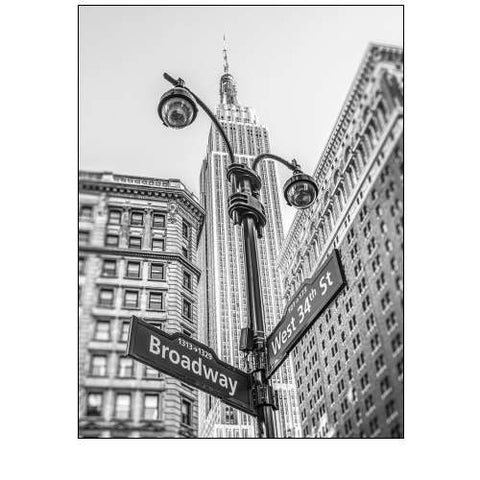 Street Lamp and Street Signs with Empire State Building in Background - New York (B/W)