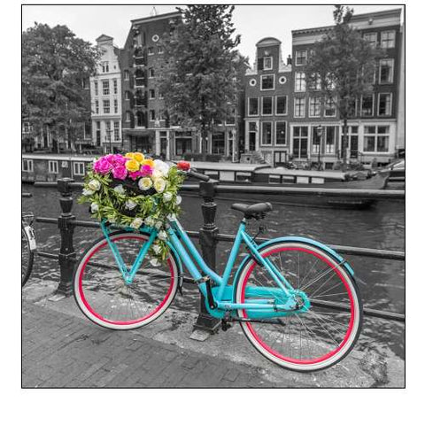 Bicycle with bunch of roses on bridge-Amsterdam