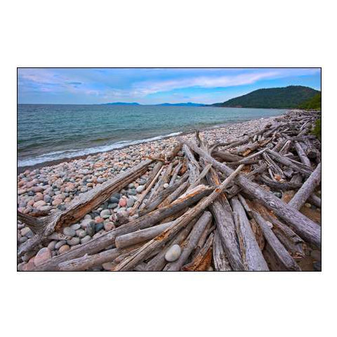 Canada-Ontario-Marathon Rocks and Driftwood on Pebble Lake Superiors Beach
