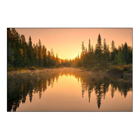 Canada-Ontario-Lake Superior Provincial Park Sunrise Forest Reflection in Waterway