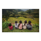 Children Of Vietnam Sitting In The Backyard The Mountain In Mu Cang Chai,Yenbai,Vietnam.