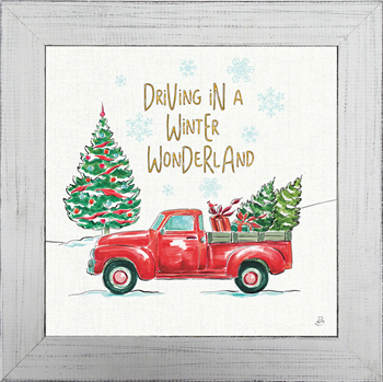 Driving in a Winter Wonderland: Framed and Texturized Art Print