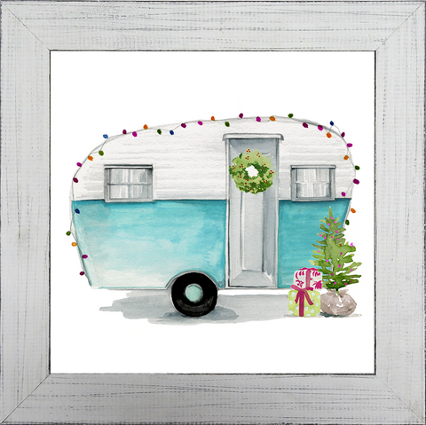 Christmas Camper: Framed and Texturized Art Print