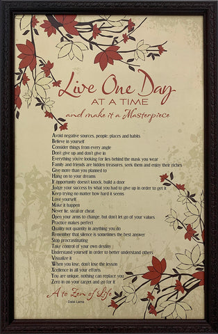 Live One Day at a Time: Framed Art Print - DISCOUNTED WHILE SUPPLIES LAST!