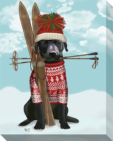 Black Labrador, Skiing: Gallery Wrapped Canvas (2 Sizes)