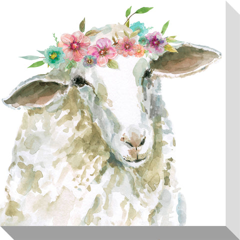 Sheep with Flower Crown: Gallery Wrapped Canvas