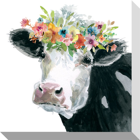 Cow with Flower Crown: Gallery Wrapped Canvas